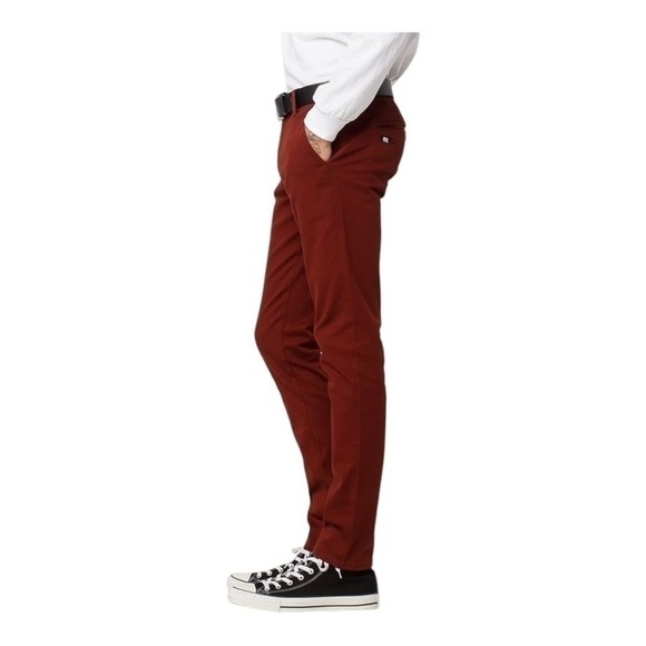 Mens Chinos RSQ Seattle Skinny Tapered Chino Pants Burgundy Red Flat Front Pants - Picture 3 of 9